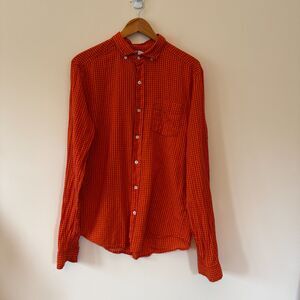 BDG Men's Cotton Orange Checkered Plaid Flannel Shirt Size Medium